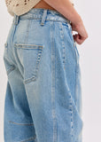 Mid-Waisted Barrel jean
Dart details
Belt loops + Zip fly
Medium denim 
Import
FRONT RISE 11 3/4", INSEAM 27"
Model is 5'8 wearing a size 3
Show Less
Fabric Contents
99% Cotton, 1% Spandex