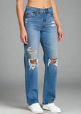 Codi high rise dad jean in Orion's Belt. Relaxed fit medium wash denim