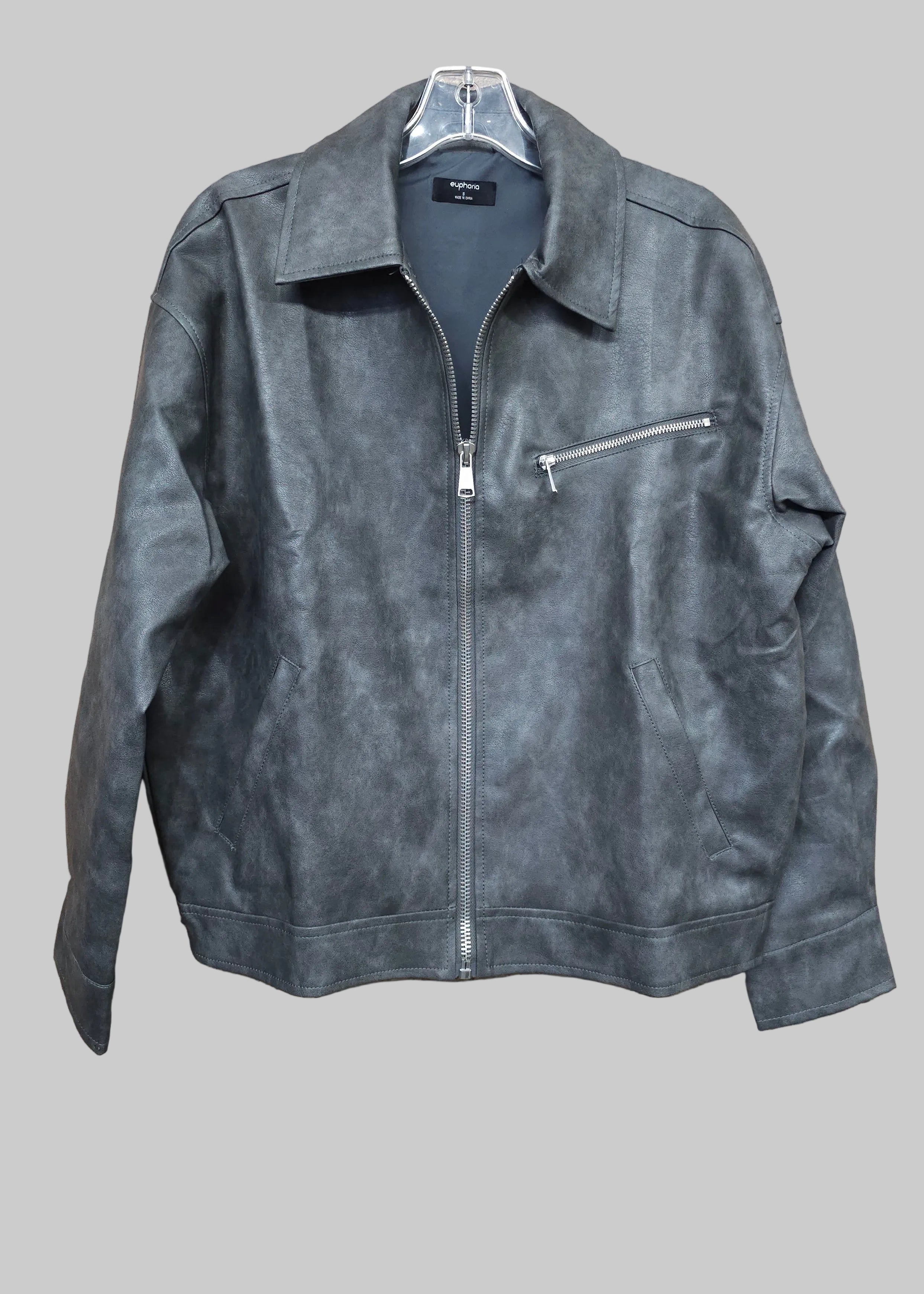 grey oversized faux leather jacket