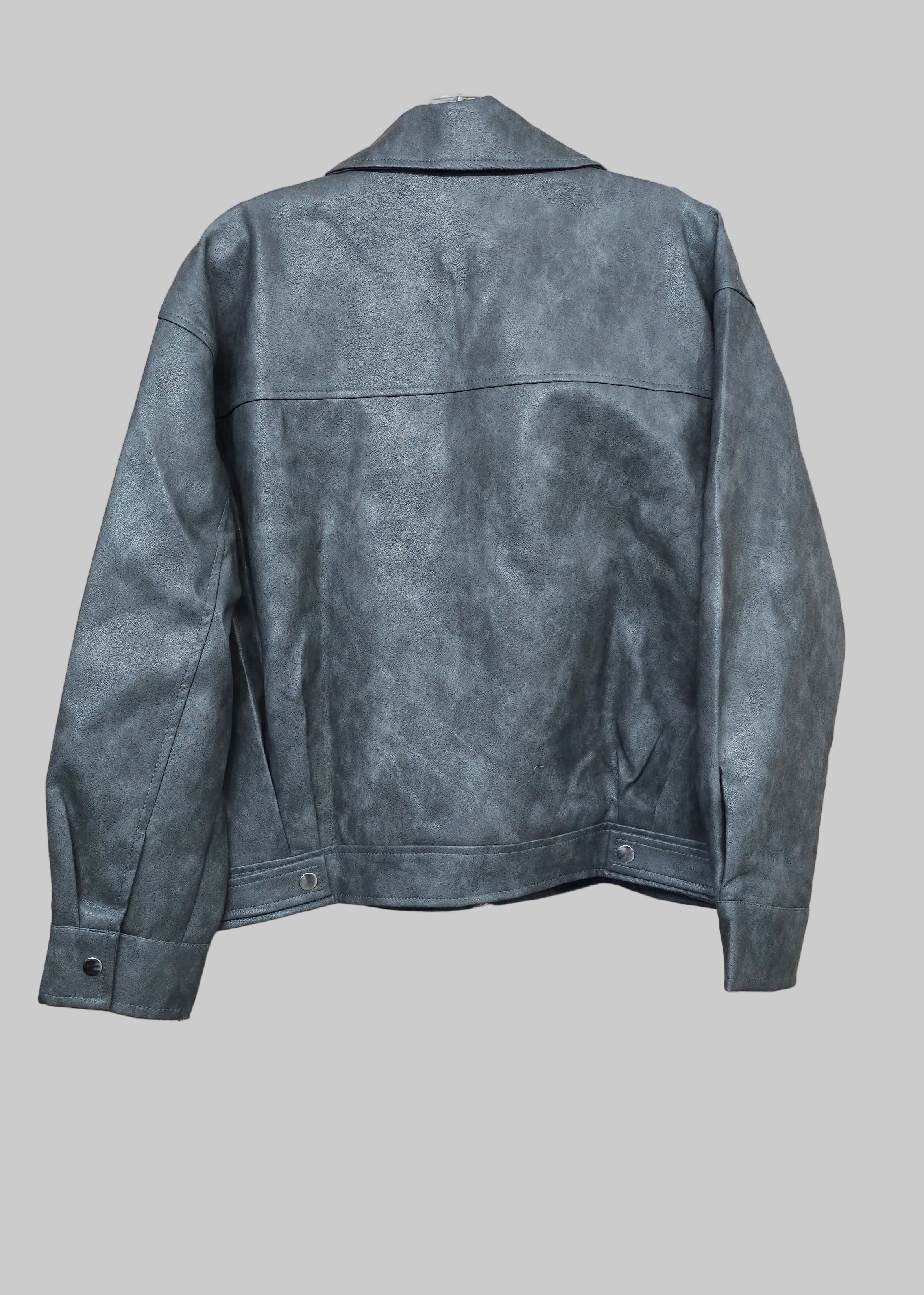 grey oversized faux leather jacket