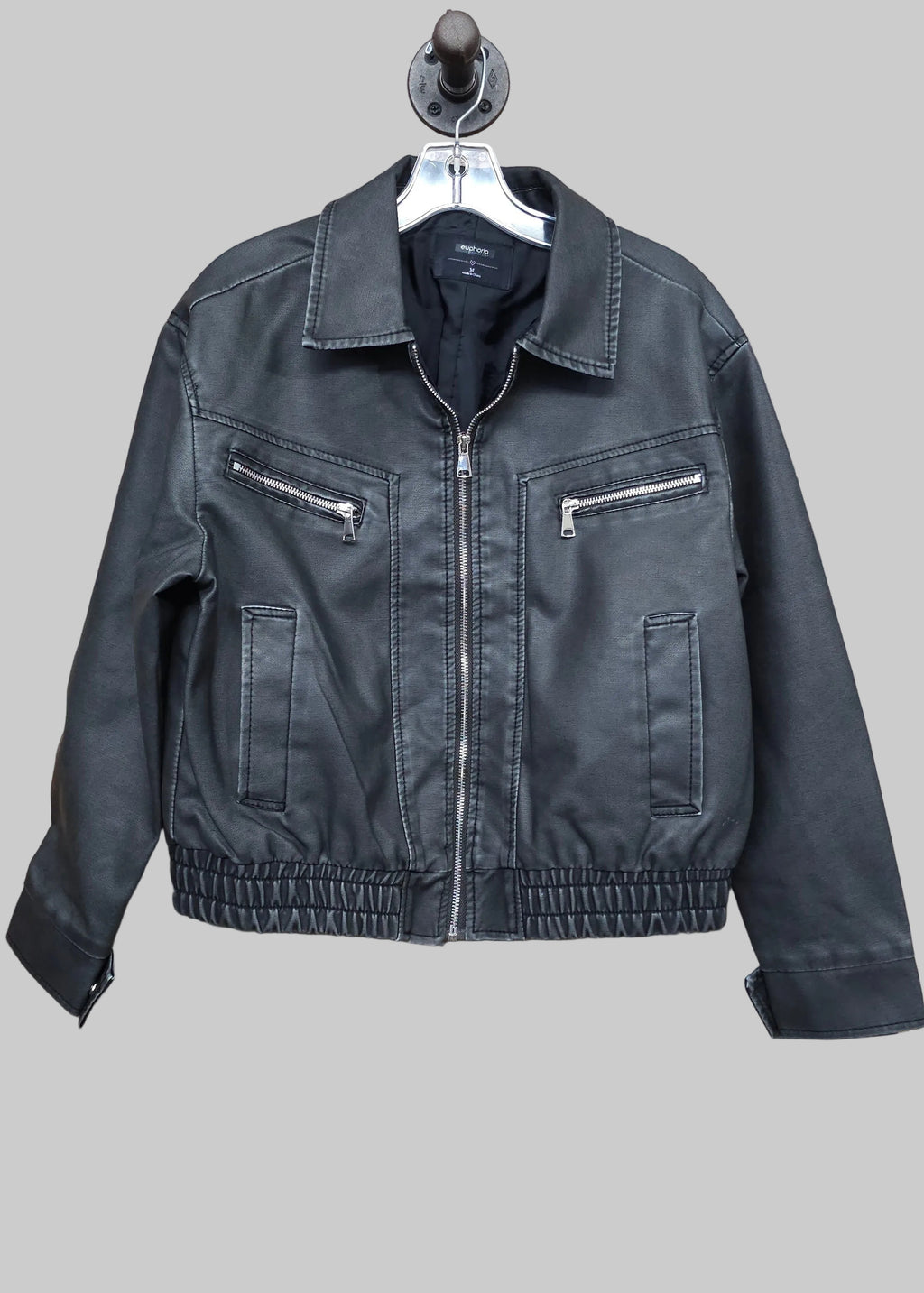 Front Zipper Faux Leather Jacket
