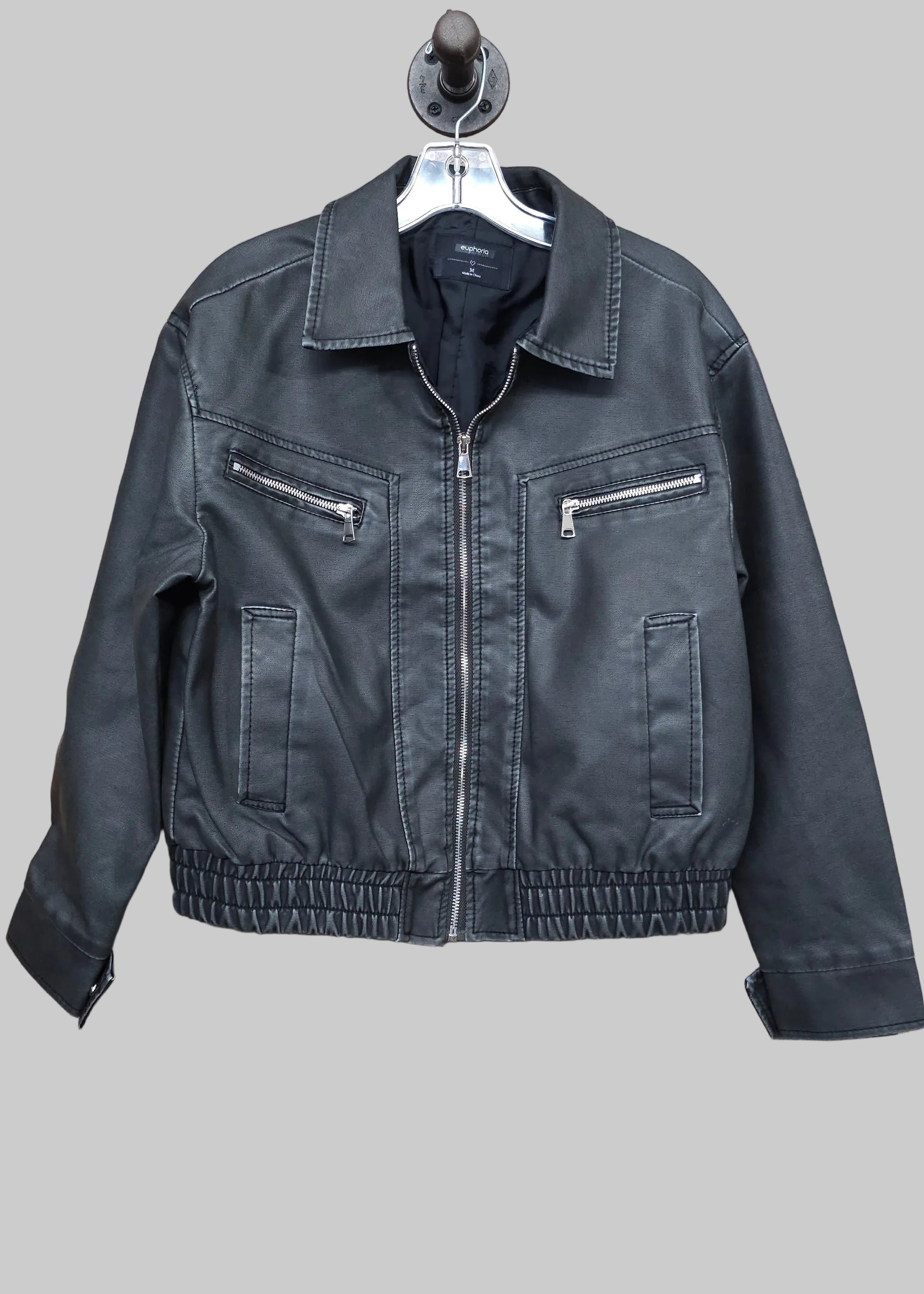 Front Zipper Faux Leather Jacket
