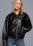 CUFFED SLV ZIP UP FAUX LEATHER JACKET