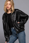 CUFFED SLV ZIP UP FAUX LEATHER JACKET