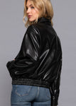 CUFFED SLV ZIP UP FAUX LEATHER JACKET