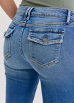 Low-Rise Super Flare
Belt loops + Zip fly
Medium denim 
Import
Rise:7 3/4" Inseam 33"
Fabric Content: 94% Cotton,4% Polyester,2% Spandex
Show Less
Fabric Contents
 94% Cotton,4% Polyester,2% Spandex
