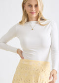 Boat Neck Pintuck Detail Long Sleeve Knit Top