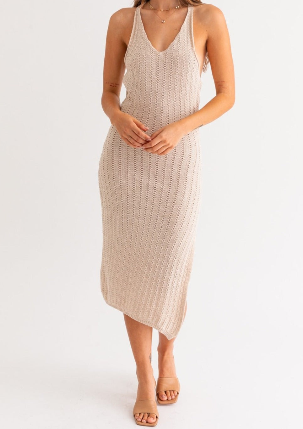 HALTER NECK CROCHET MIDI DRESS