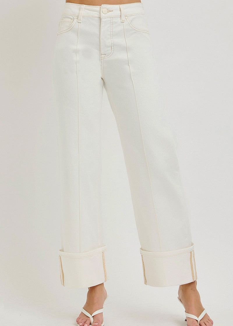 White wide-leg jeans on a white background