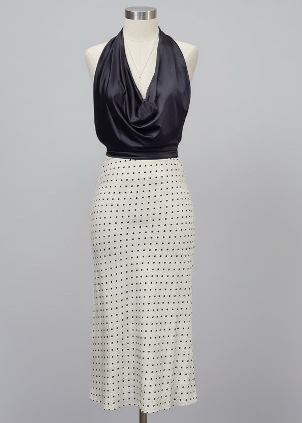 Polka Dot Print Elastic Waistband Midi Skirt