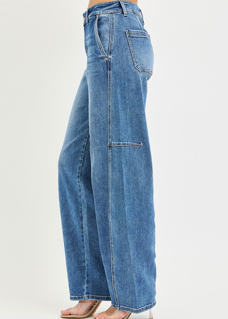 Wide-leg jeans on a white background